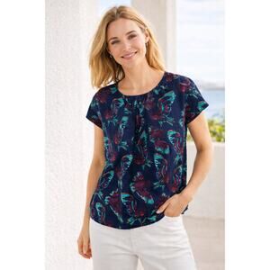 Boden Blue Swallow Bird Print Silk Blend Blouse size 8